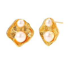French Retro Stainless Steel Flower Earrings for Women Pearl earrings