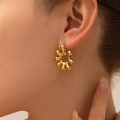 Gold color easy match bow flower shape stainless steel earrings studs