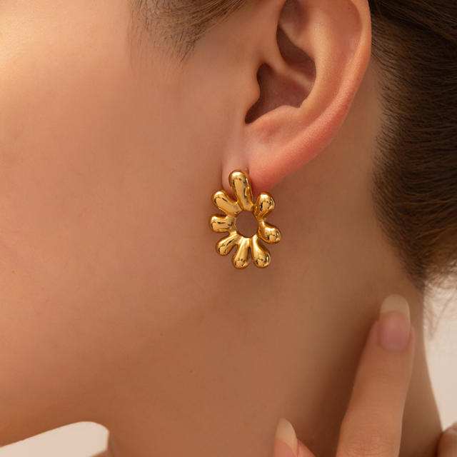 Gold color easy match bow flower shape stainless steel earrings studs