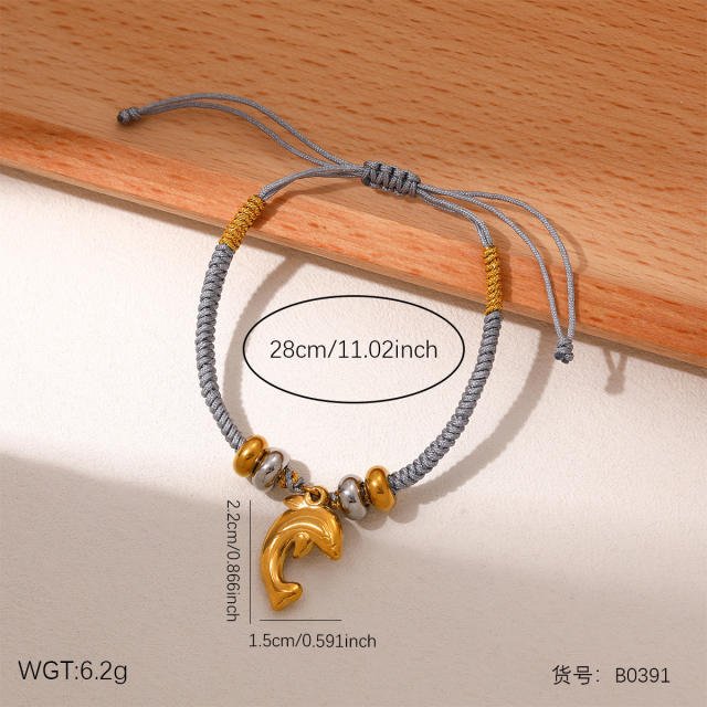 Handmade woven bracelet with stainless steel charm cute bracelet