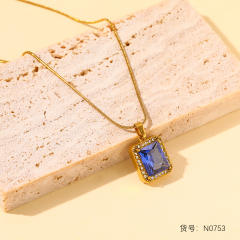 Colorful square heart diamond pendant stainless steel necklace