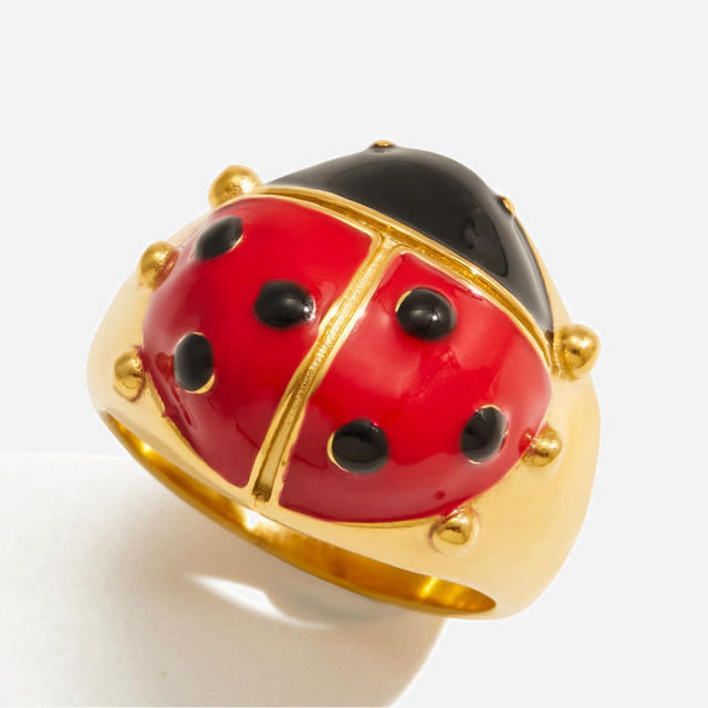 18KG enamel ladybug stainless steel rings