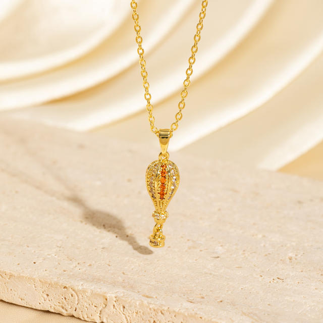 Heavy Industry Three-Dimensional Full Diamond Hot Air Balloon Pendant Necklace for Women