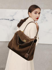 Autumn Winter Frosted Cowhide Rodeo Kelly Tote Bag Genuine Leather Large Capacity Shoulder Satchel Armpit Bag