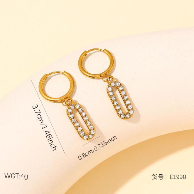 18KG diamond paperclip pendant heart lock stainless steel necklace earrings set