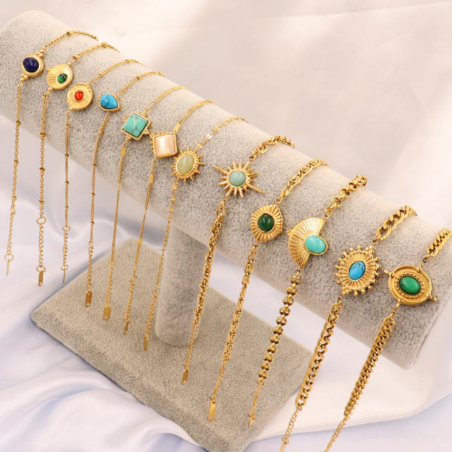 Wholesale retro natural stone series stainless steel bracelet dainty bracelet