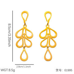 Hollow out geometric leaf stainless steel necklace earrings set