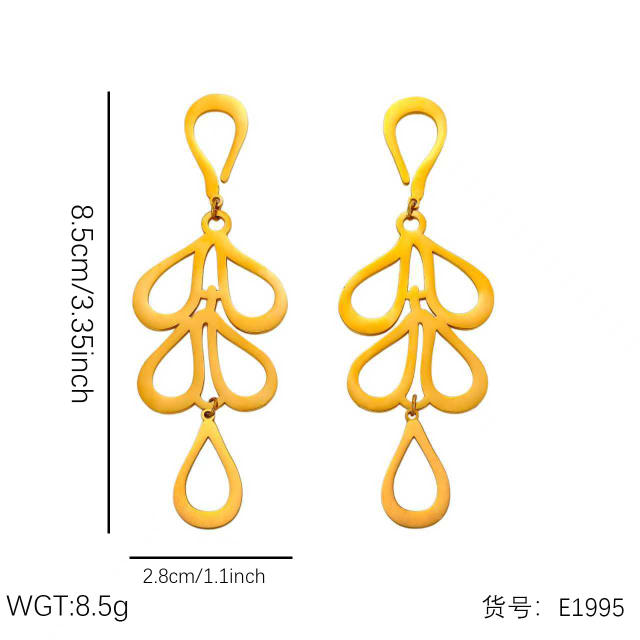 Hollow out geometric leaf stainless steel necklace earrings set