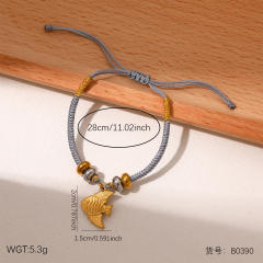 Handmade woven bracelet with stainless steel charm cute bracelet