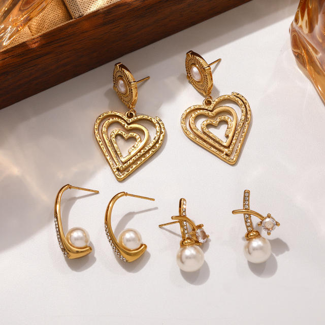 French trend cubic zircon inlaid stainless steel studs earrings