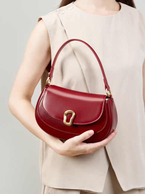 Red Saddle Bag Crossbody Genuine Leather Women's Small Tote Bag