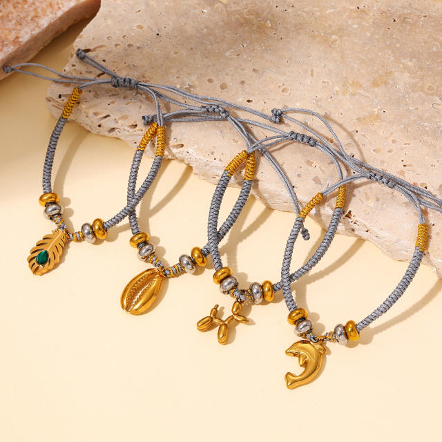 Handmade woven bracelet with stainless steel charm cute bracelet