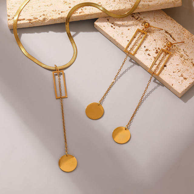 Hollow out geometric leaf stainless steel necklace earrings set