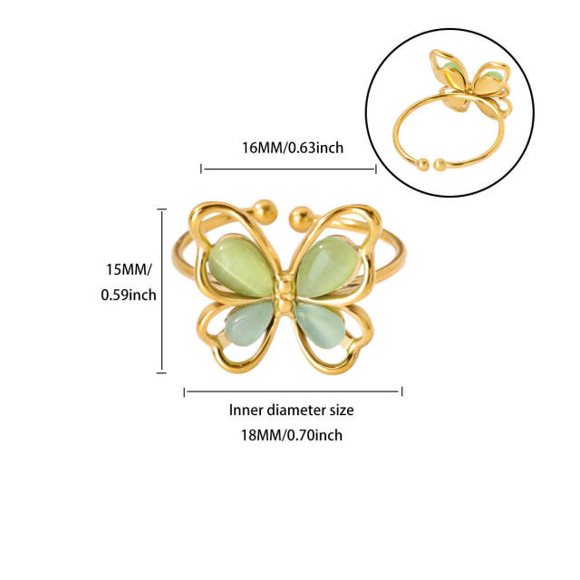 New French Retro Natural Stone Zircon Ring Flower Round Opening Stainless Steel Ring