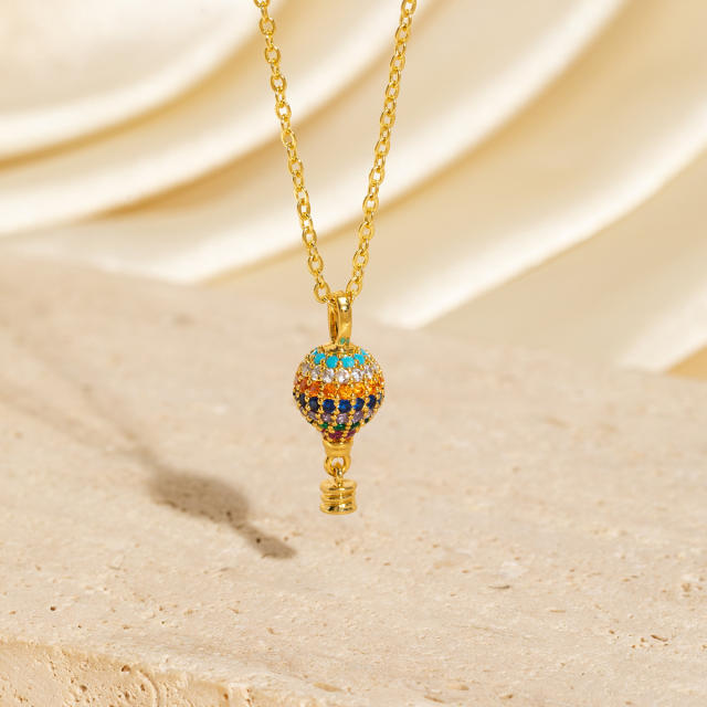 Heavy Industry Three-Dimensional Full Diamond Hot Air Balloon Pendant Necklace for Women