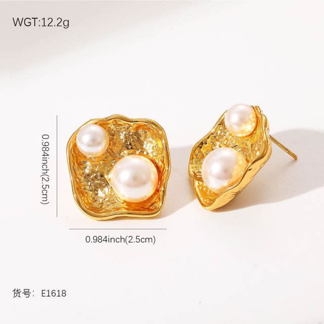 French Retro Stainless Steel Flower Earrings for Women Pearl earrings