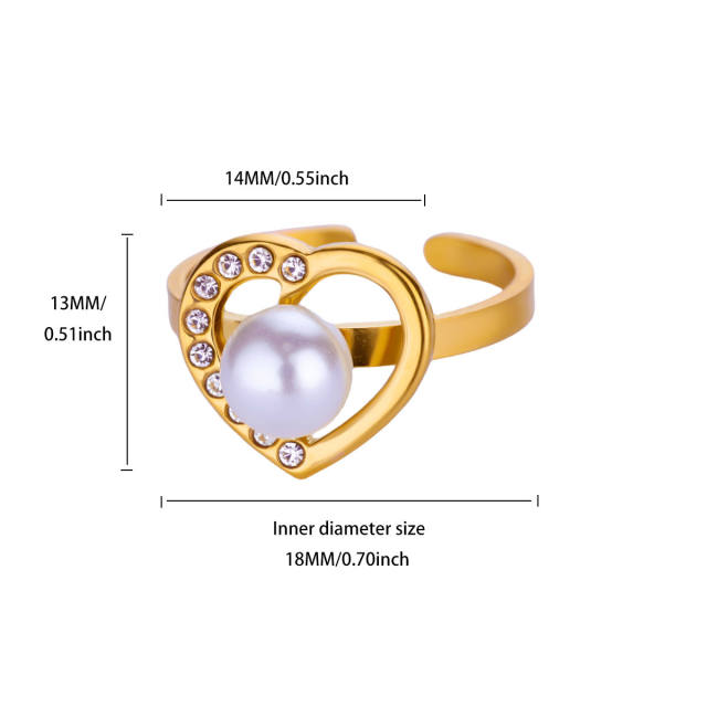 18KG pearl bead butterfly bow heart stainless steel rings