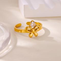 18KG pearl bead butterfly bow heart stainless steel rings