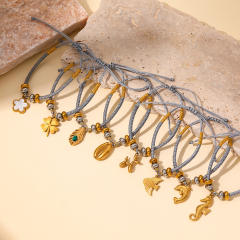 Handmade woven bracelet with stainless steel charm cute bracelet