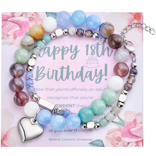 Birthday Stacking Bracelet Natural Stone Stainless Steel bracelet Love Steel Ball Chain Bracelet