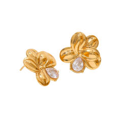 French trend cubic zircon inlaid stainless steel studs earrings