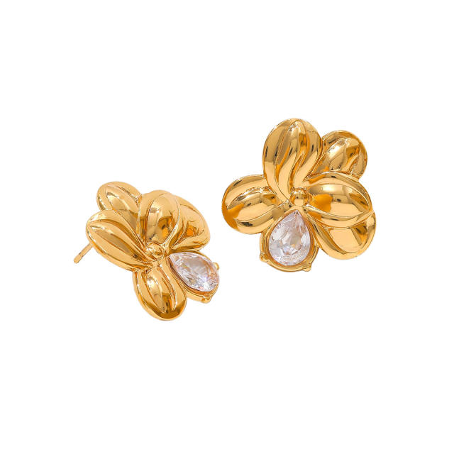 French trend cubic zircon inlaid stainless steel studs earrings