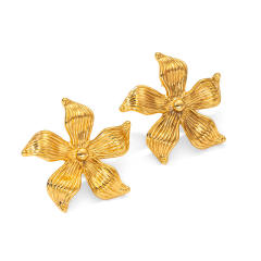 Gold color easy match bow flower shape stainless steel earrings studs