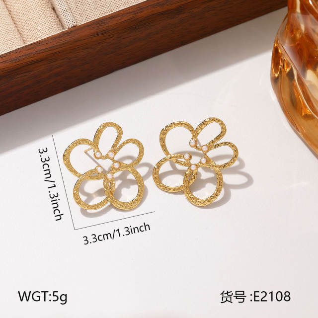 French trend cubic zircon inlaid stainless steel studs earrings