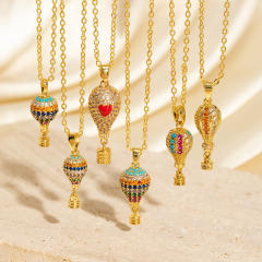 Heavy Industry Three-Dimensional Full Diamond Hot Air Balloon Pendant Necklace for Women