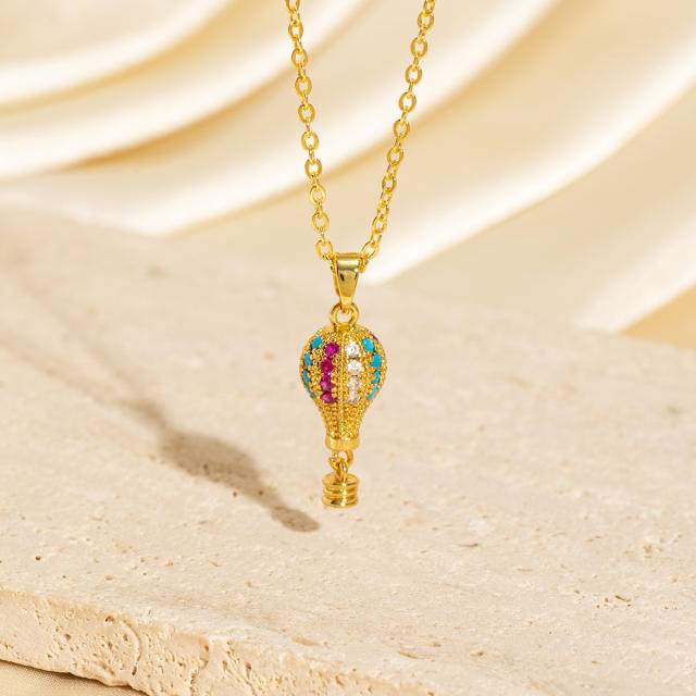 Heavy Industry Three-Dimensional Full Diamond Hot Air Balloon Pendant Necklace for Women