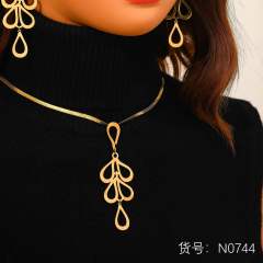 Hollow out geometric leaf stainless steel necklace earrings set