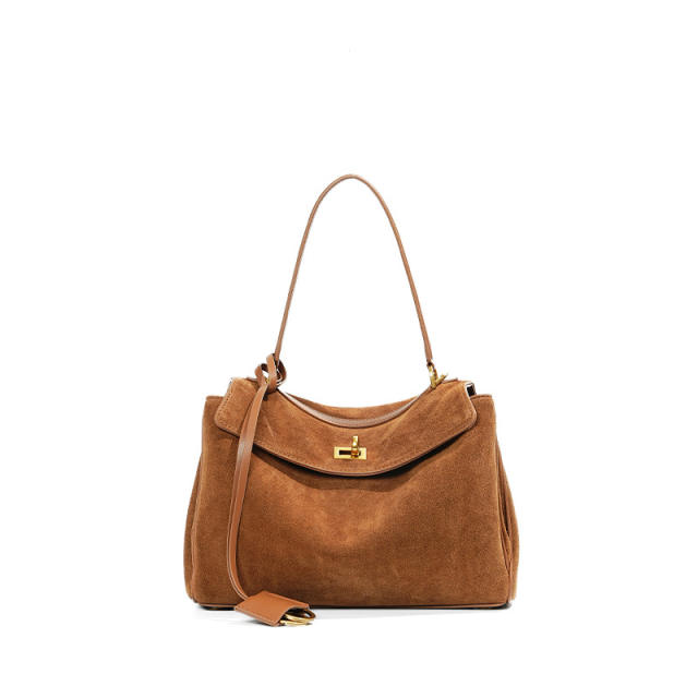 Autumn Winter Frosted Cowhide Rodeo Kelly Tote Bag Genuine Leather Large Capacity Shoulder Satchel Armpit Bag