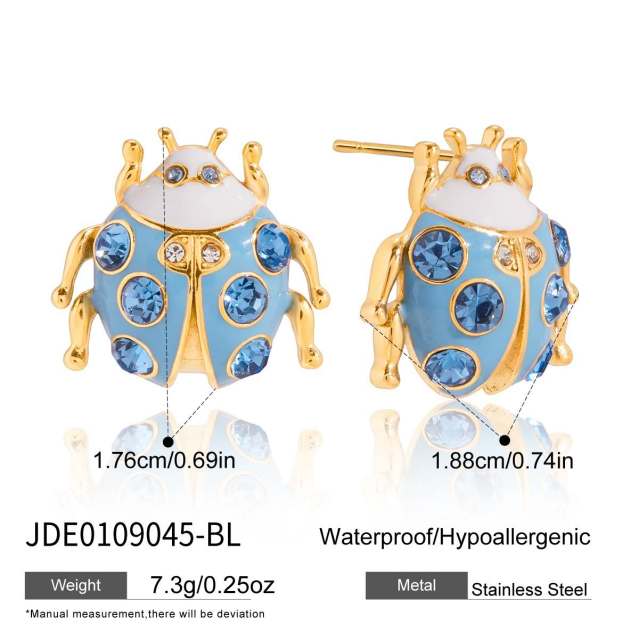 18KG color enamel ladybug studs earrings stainless steel earrings