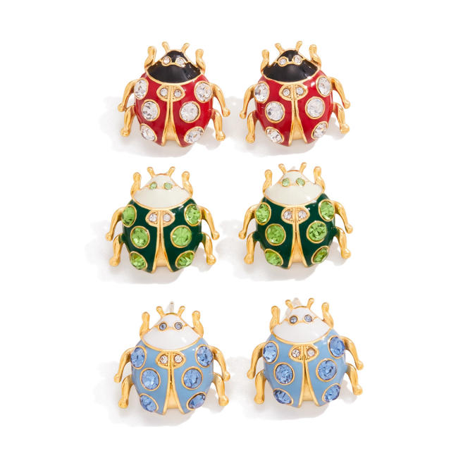18KG color enamel ladybug studs earrings stainless steel earrings