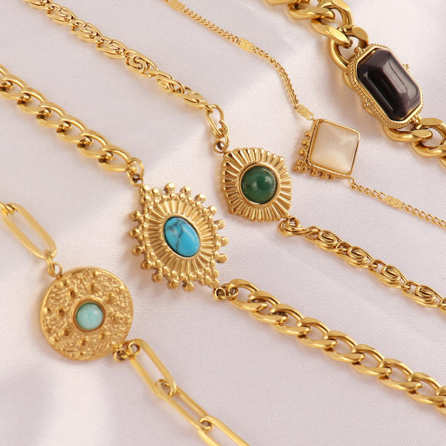 Wholesale retro natural stone series stainless steel bracelet dainty bracelet