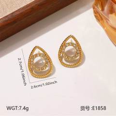 French trend cubic zircon inlaid stainless steel studs earrings