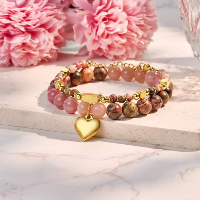 Birthday Stacking Bracelet Natural Stone Stainless Steel bracelet Love Steel Ball Chain Bracelet