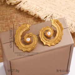 Concise pearl inlaid stainless steel earrings studs