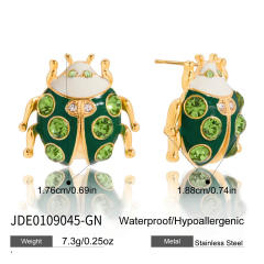 18KG color enamel ladybug studs earrings stainless steel earrings
