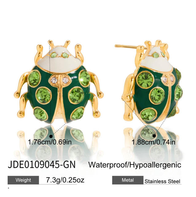 18KG color enamel ladybug studs earrings stainless steel earrings