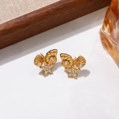 French trend cubic zircon inlaid stainless steel studs earrings