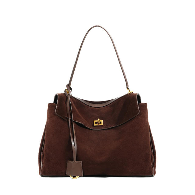Autumn Winter Frosted Cowhide Rodeo Kelly Tote Bag Genuine Leather Large Capacity Shoulder Satchel Armpit Bag