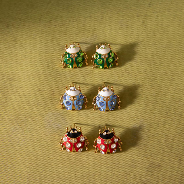 18KG color enamel ladybug studs earrings stainless steel earrings