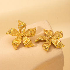 Gold color easy match bow flower shape stainless steel earrings studs