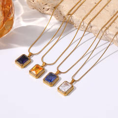 Colorful square heart diamond pendant stainless steel necklace