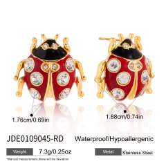 18KG color enamel ladybug studs earrings stainless steel earrings