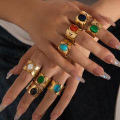Easy match colorful natural stone inlaid stainless steel rings