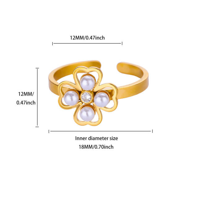 18KG pearl bead butterfly bow heart stainless steel rings