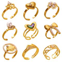18KG pearl bead butterfly bow heart stainless steel rings