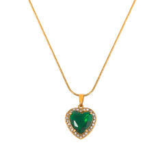 Colorful square heart diamond pendant stainless steel necklace